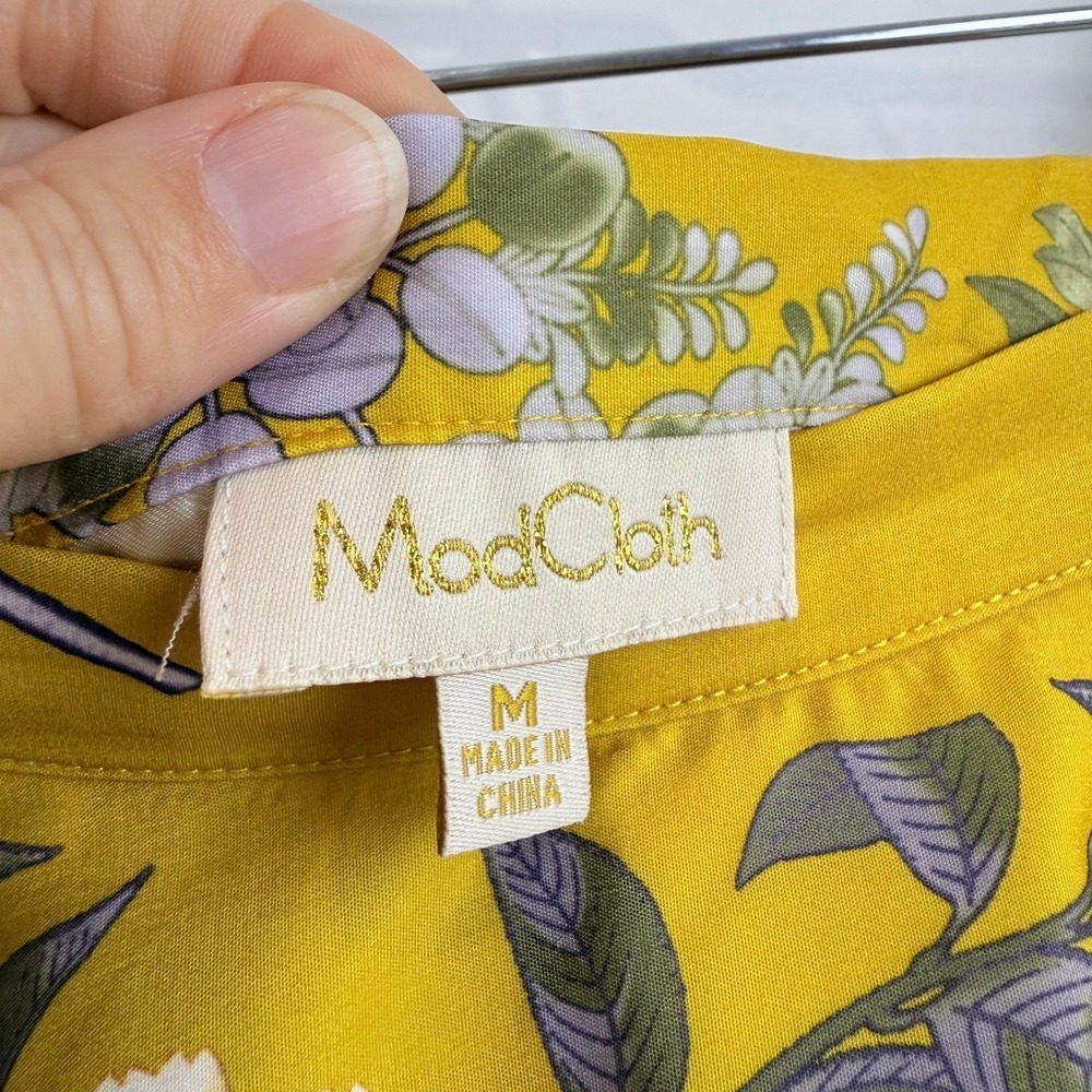 ModCloth Yellow Floral A Line Midi Skirt WOMEN SATIN CIRCLE RETRO M - Picture 4 of 9